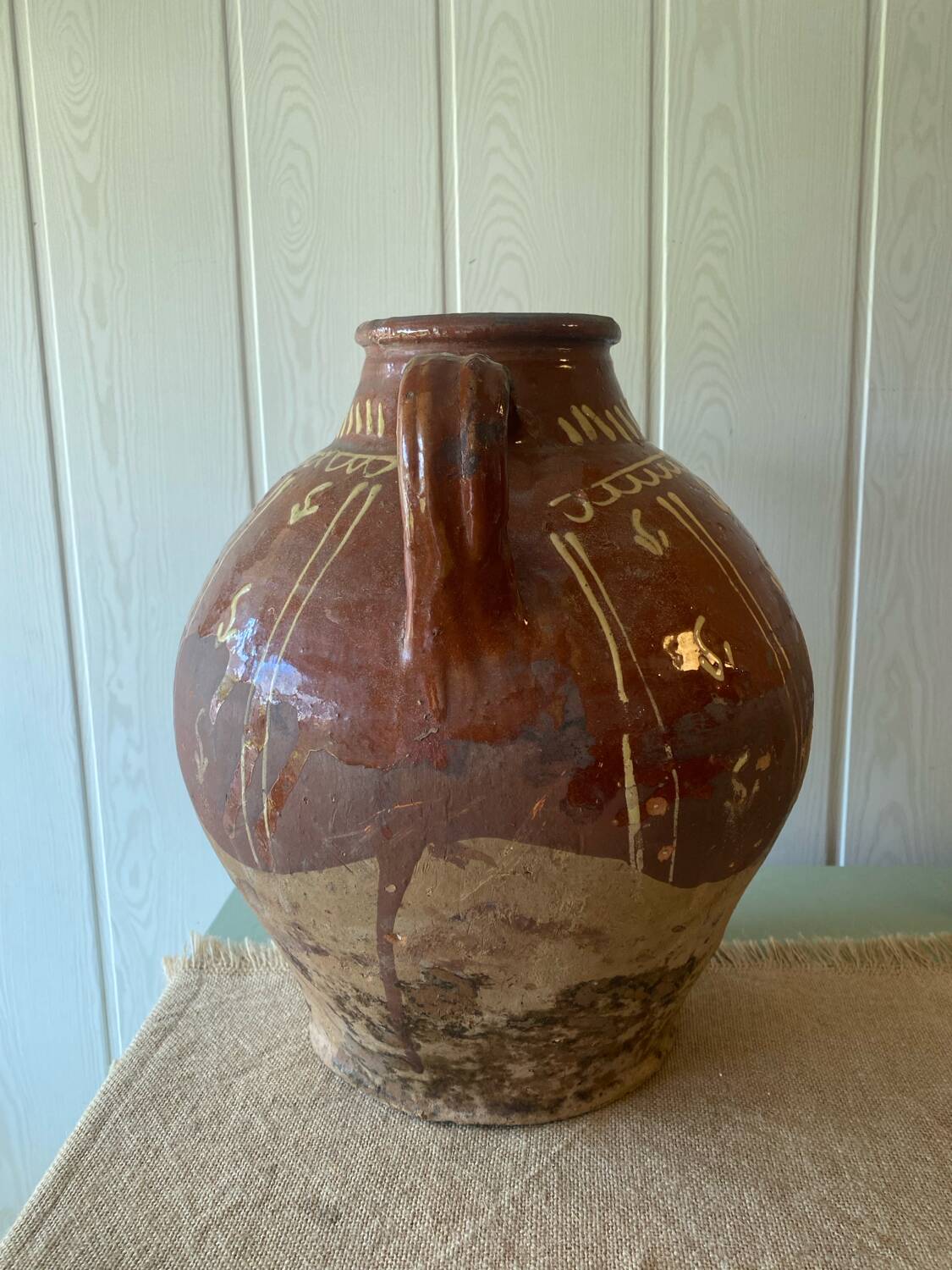 Large antique glazed terracotta jar from the South-West, late 19th century