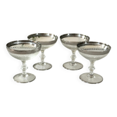 Verre à cocktail en coupe avec bord en argent gravé, ensemble de bar des années 50.