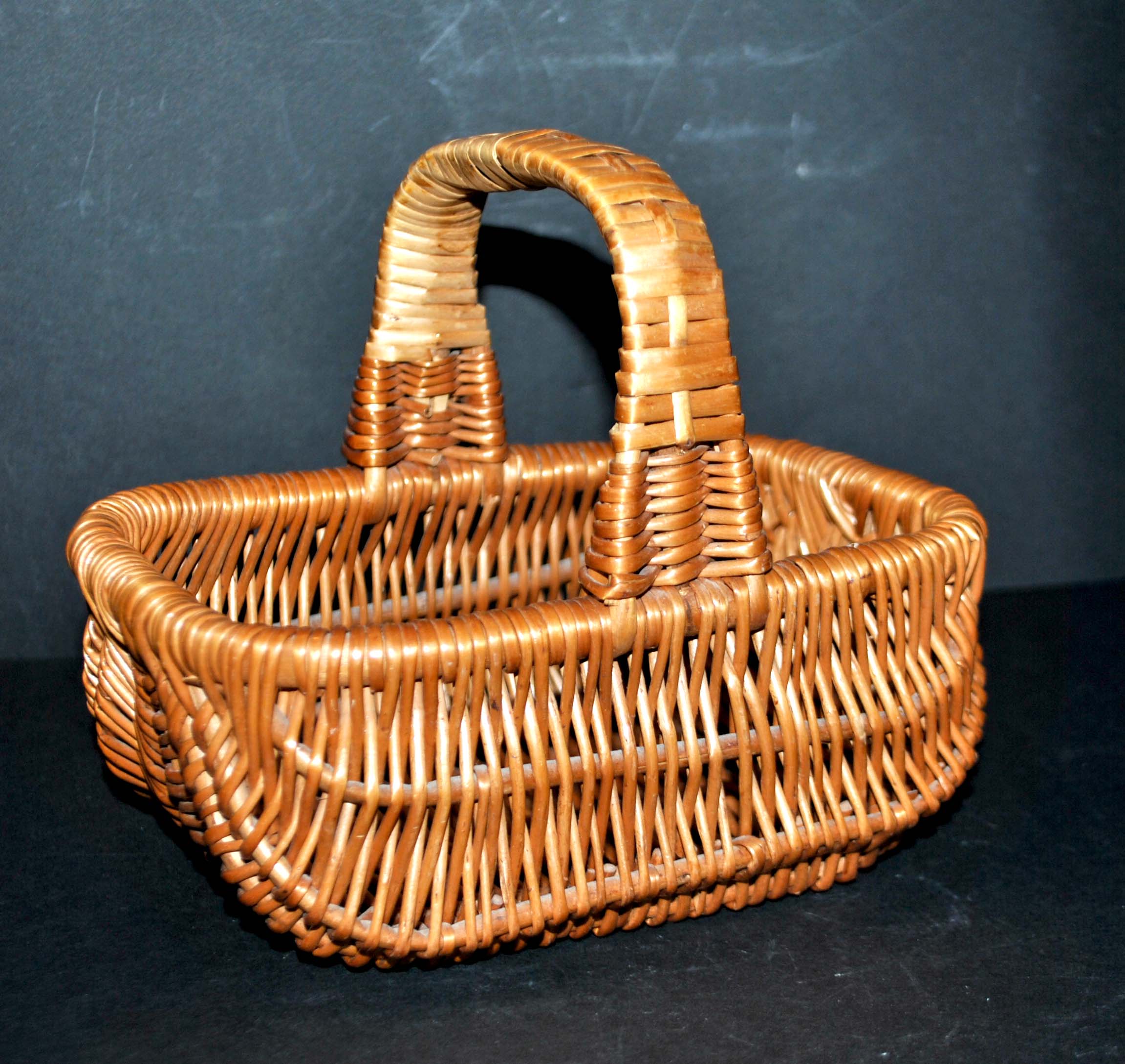 Vintage woven rattan basket - small honey-colored children's basket