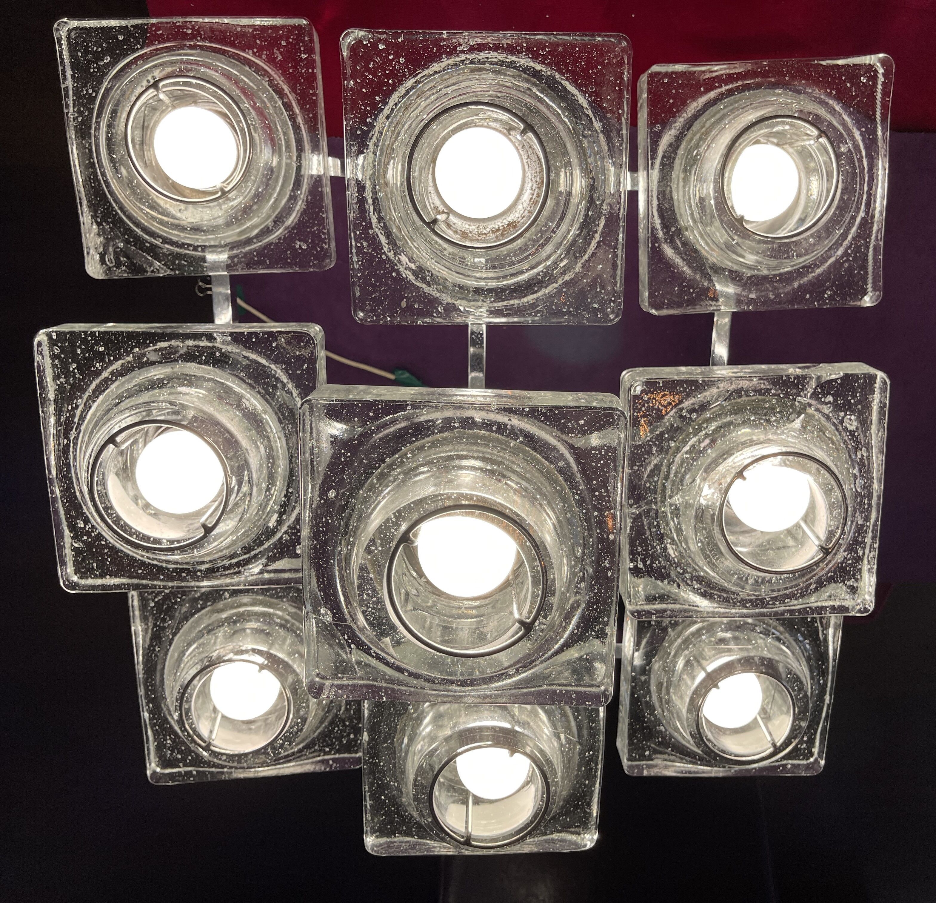 Italian design chandelier bubble glass 9 arms 1970