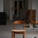 Henning Kjærnulf, set of 8 oak chairs with jute fabric, mid-century Danish, 1960s.