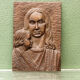 Modernist bas-relief, Virgin and Child, carved wood, signed