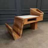 Table basse 1970 en pin bois laminé blanc avec porte-revues