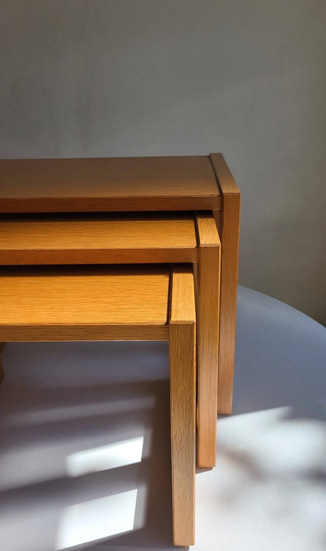 Modernist solid oak nesting table 1970
