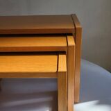 Modernist solid oak nesting table 1970