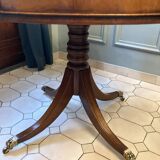 Table tambour 1900  merisier cuir et laiton