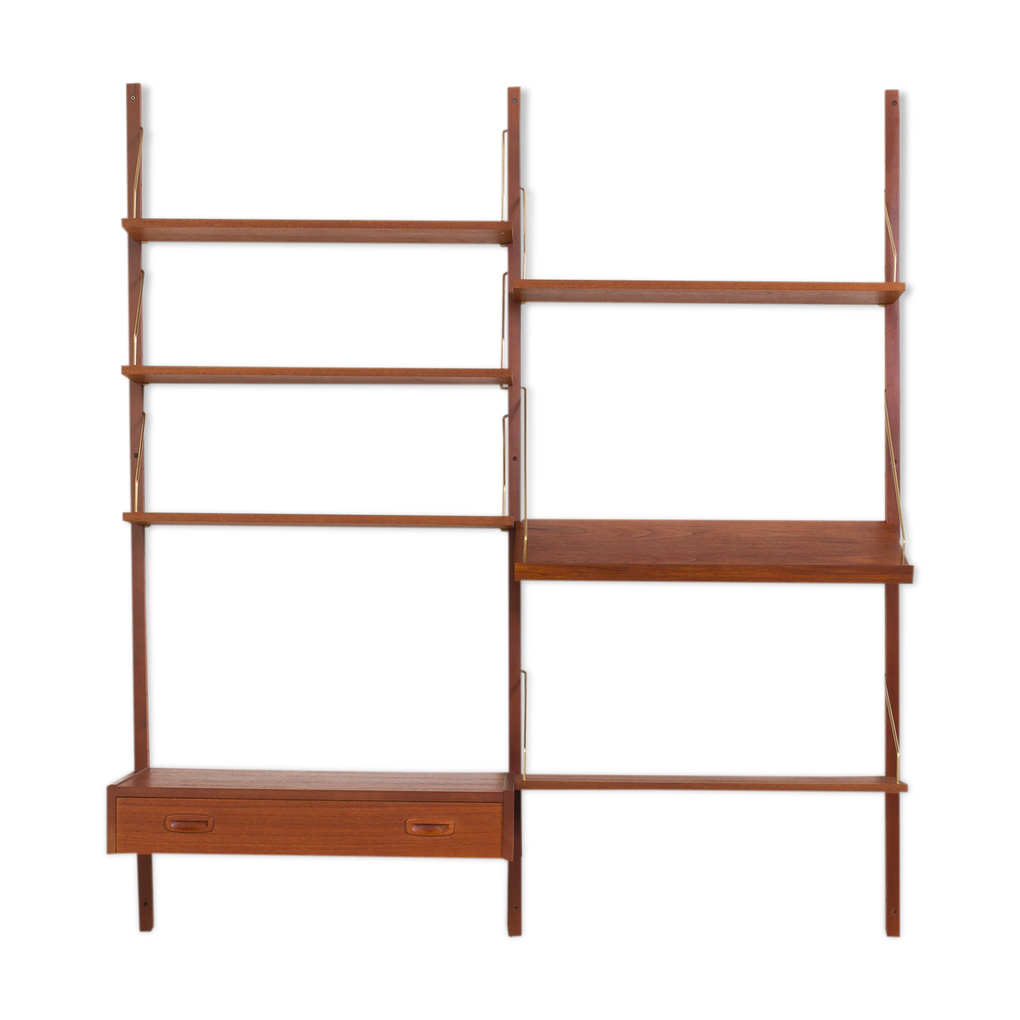 Danish teak wall unit with a desk and magazine tilted shelf