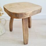 Pair of solid wood tripod stools - brutalist