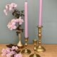 Set of 3 antique brass candle holders/candelabra.