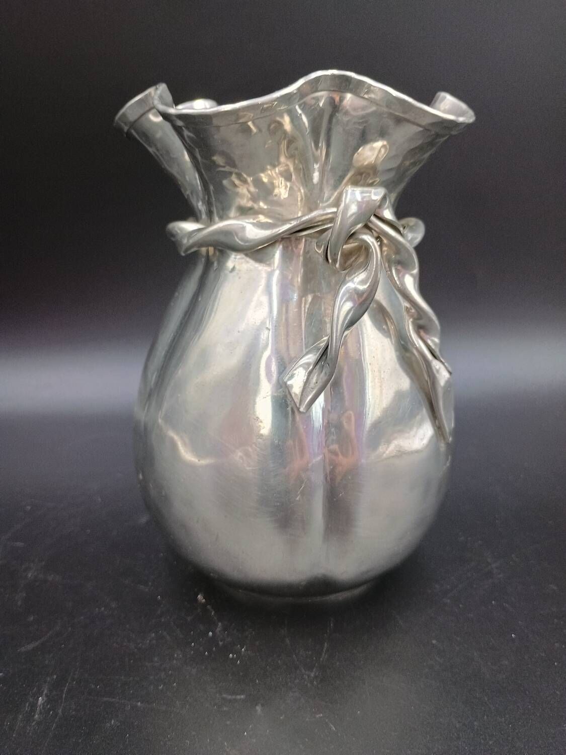 Jean Goardere Silver-plated 95% pewter vase, Art Deco period, circa 1940