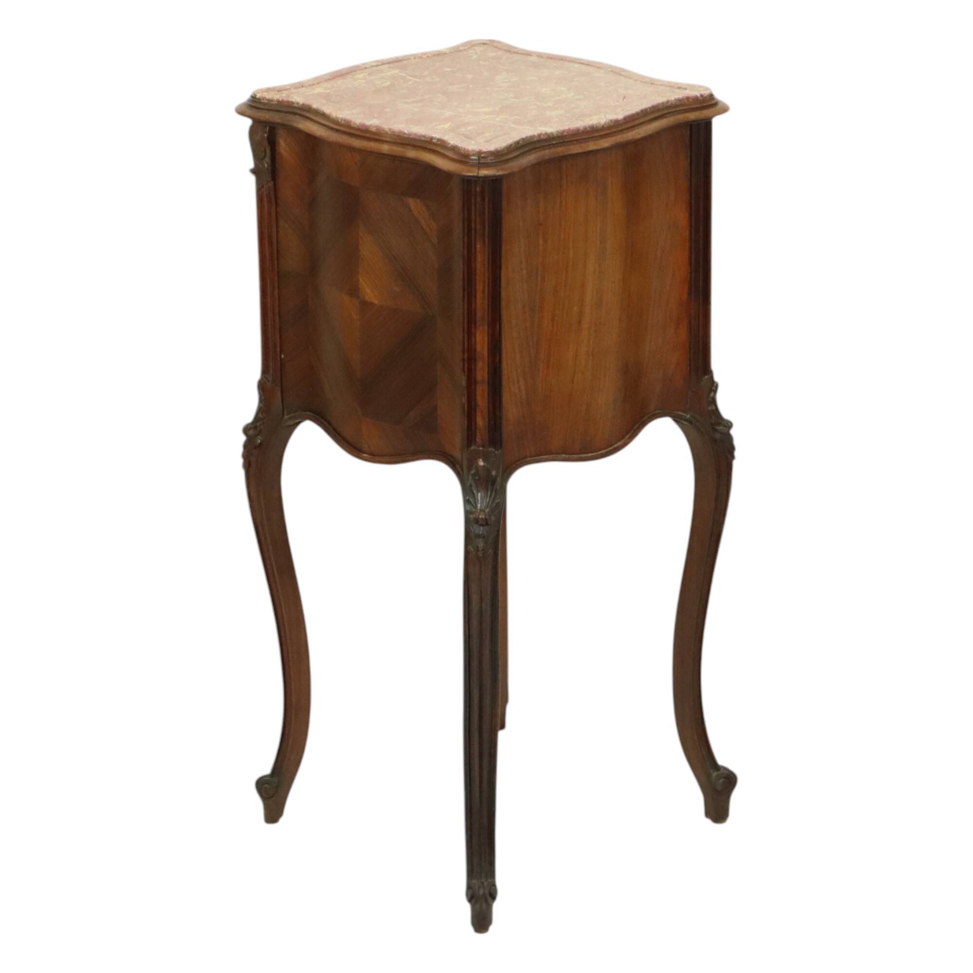 Antique Bombed Bedside Table Marble Louis XV Late 19th Century