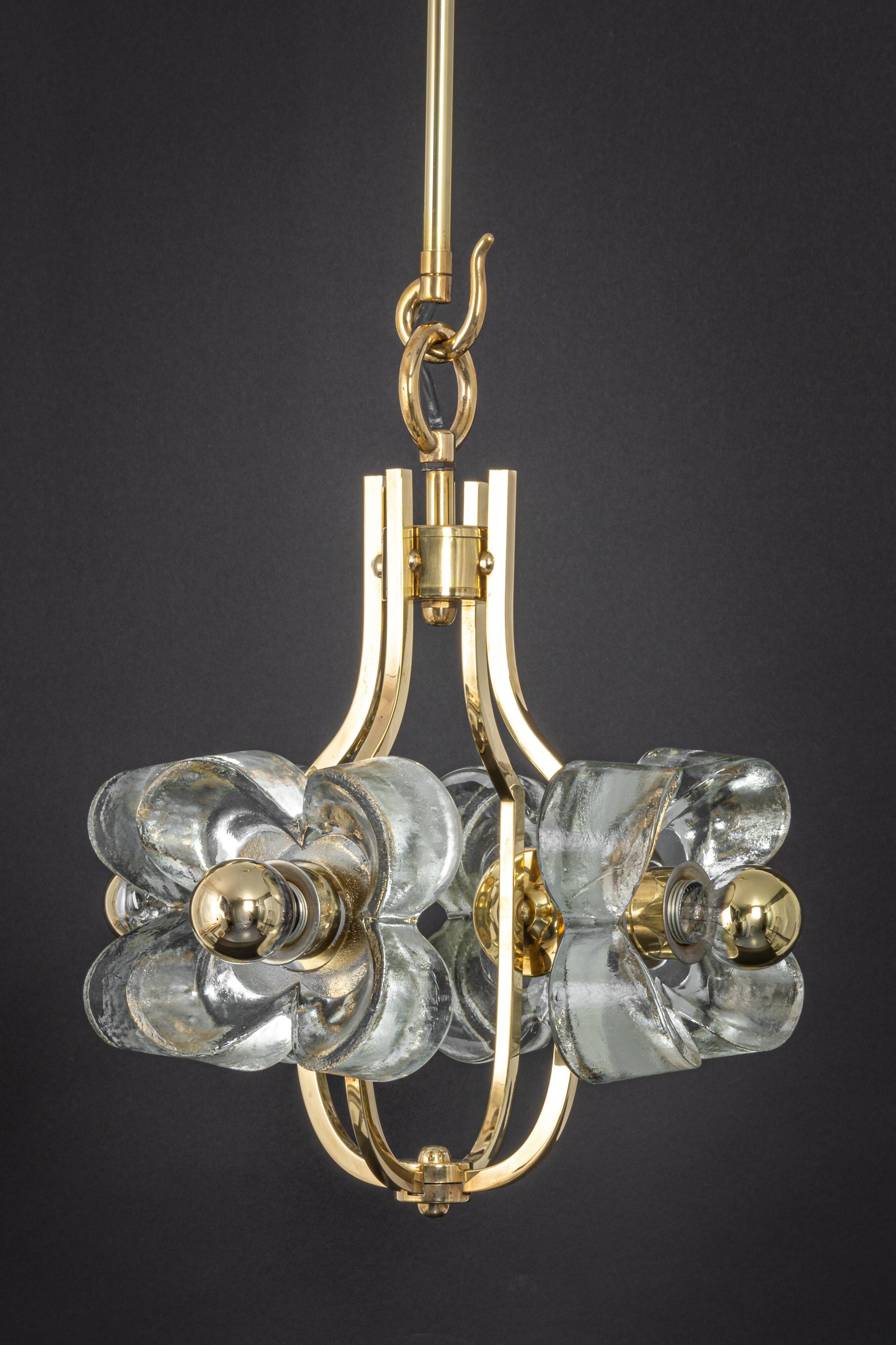 Small brass and crystal glass pendant by Sische, Germany, 1970s.