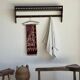 Antique wooden wall shelf with a turned gallery and 5 hooks L120 H40 D18