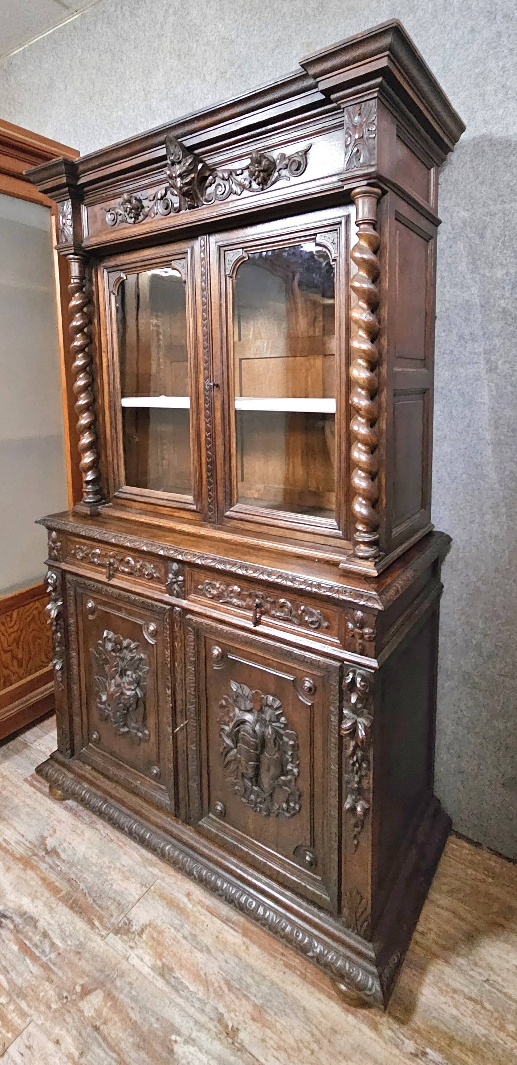 Buffet library two-body antique carved wooden.