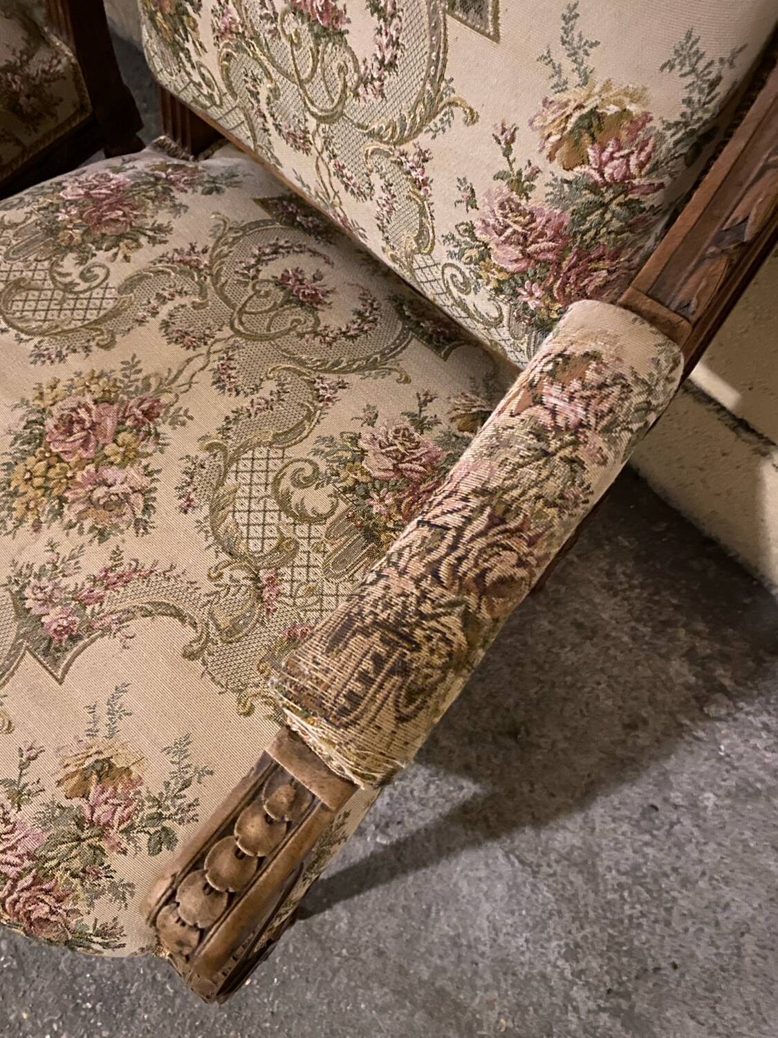 Pair of antique carved wooden armchairs