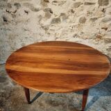 Vintage walnut folding table – France, 1930s, on casters