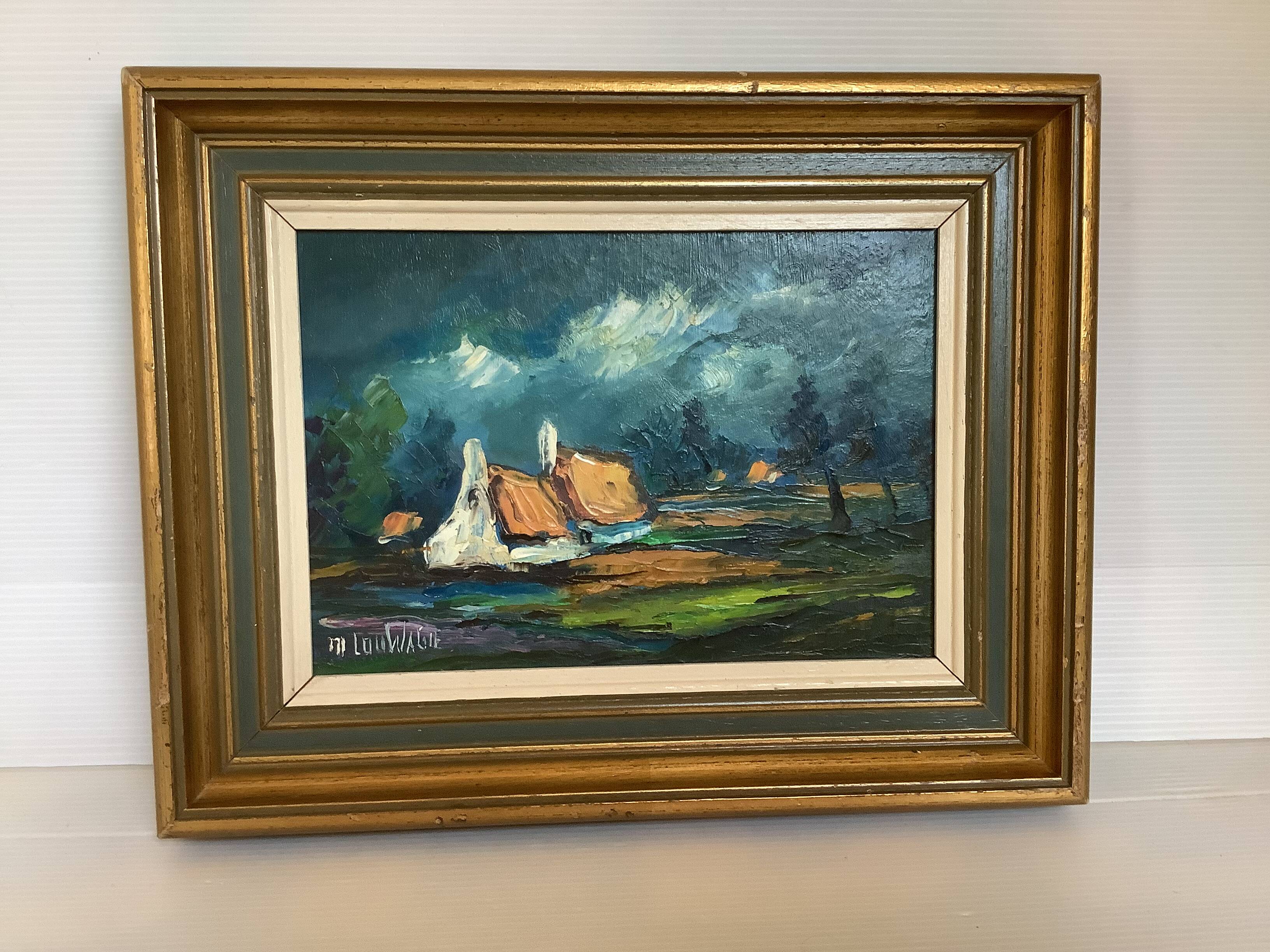 Landscape painting oil on hardboard signed Louwagie