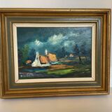 Landscape painting oil on hardboard signed Louwagie