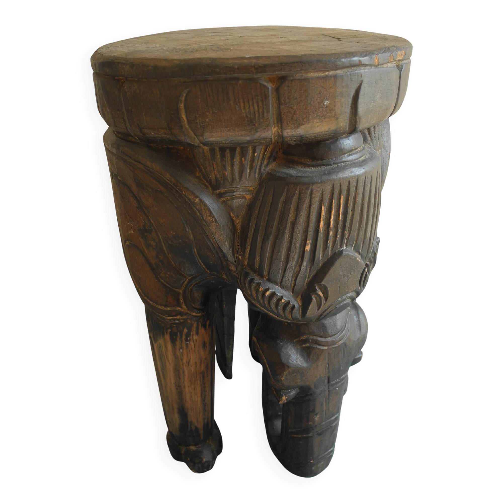 elephant stool plant holder vintage African art 50s