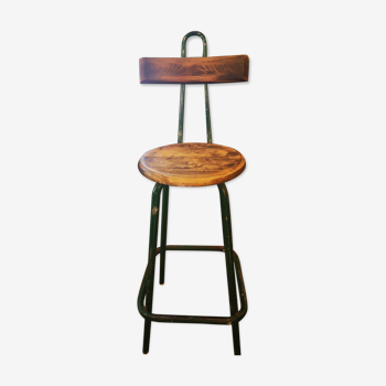 Tabouret haut pour table de dessin architecte métal et bois restauré livraison offerte