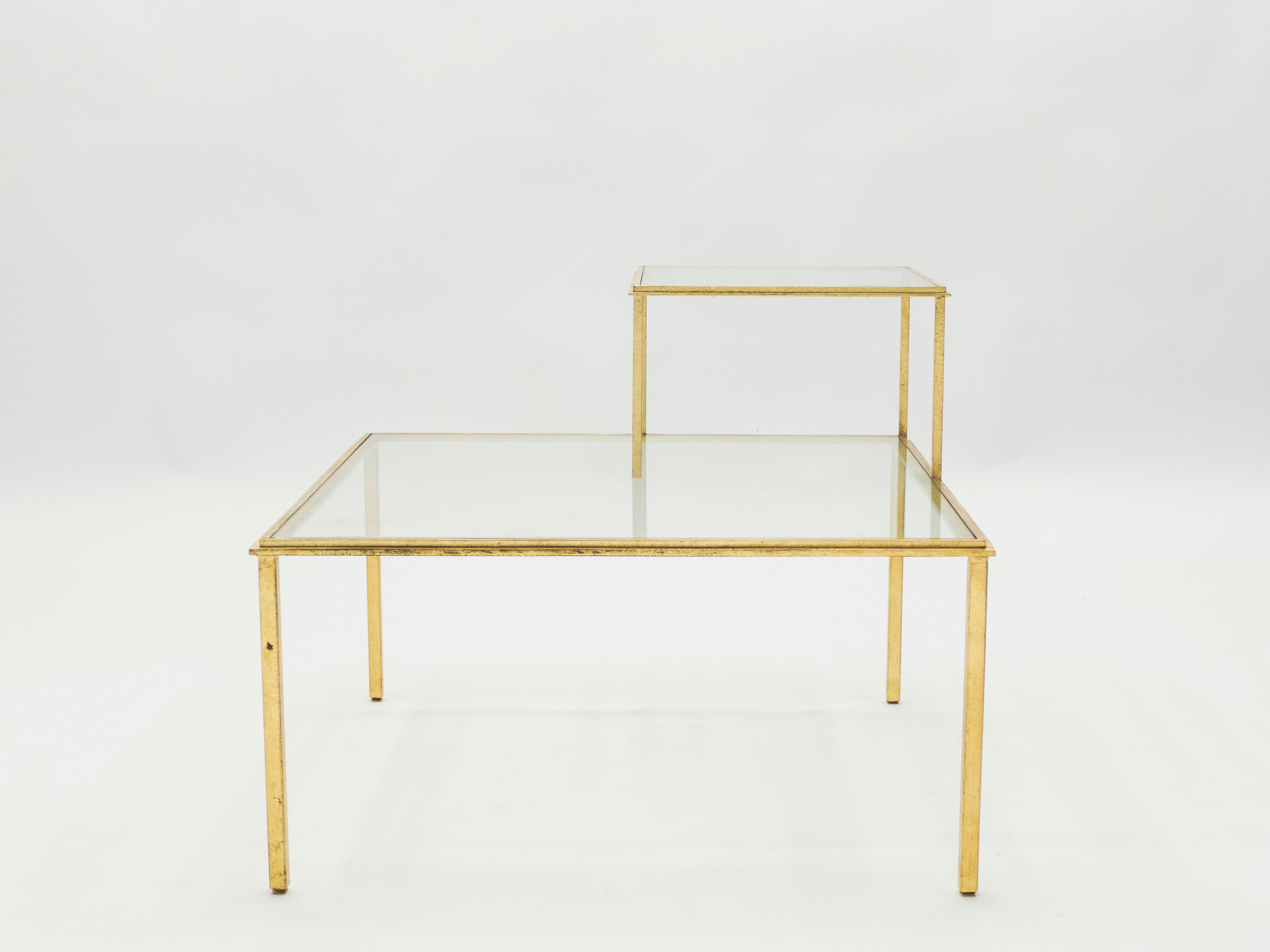 Table basse fer forgé dorée signée Robert Thibier années 60