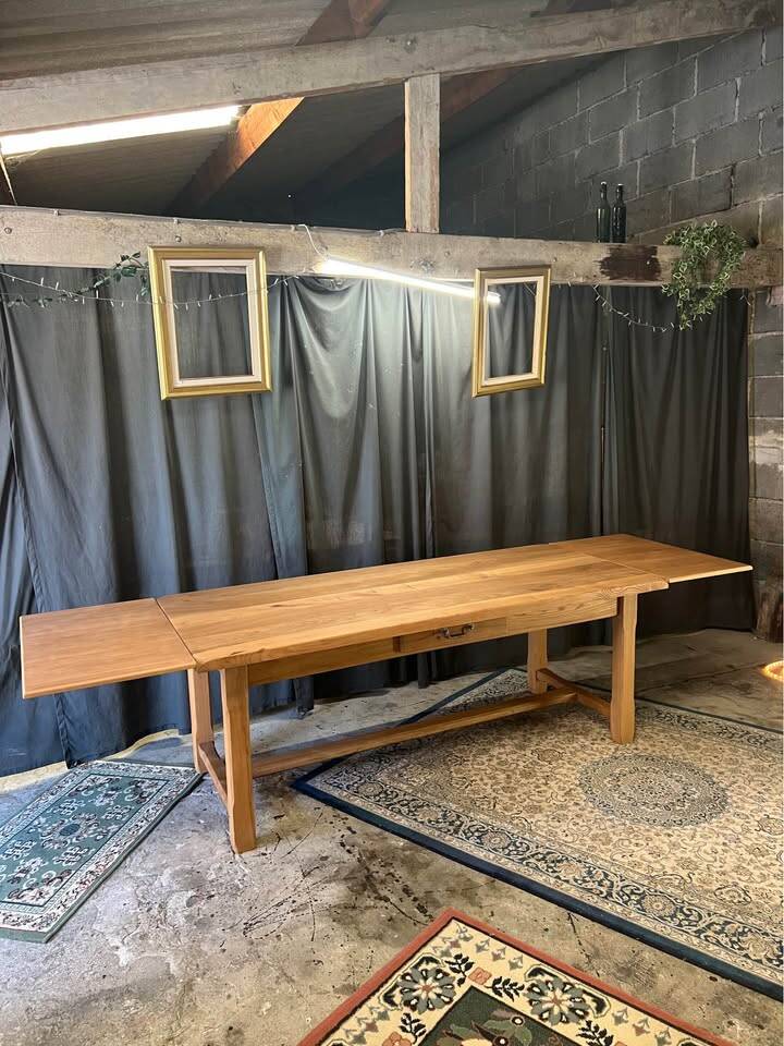 Restored antique farmhouse table in solid elm