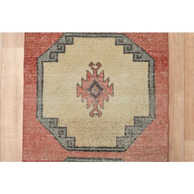 Turkish runner, vintage Oushak wool runner, geometric 70s runner 78x411