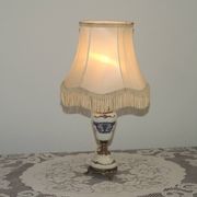 French Vintage Decorative Silver Metal and Porcelain Shaded Table Lamp
