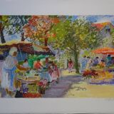 Yvonne Cheffer Delouis: Market at Place des Carmes, original signed lithograph