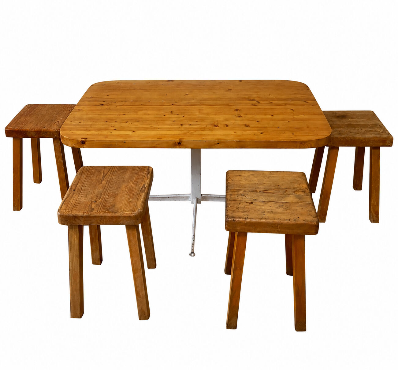 Table et 4 tabourets de Charlotte Perriand, les Arcs, 1960s