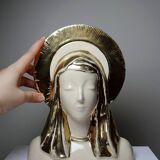 Bust of the Virgin with halo, glazed ceramic, vintage/antique craftsmanship