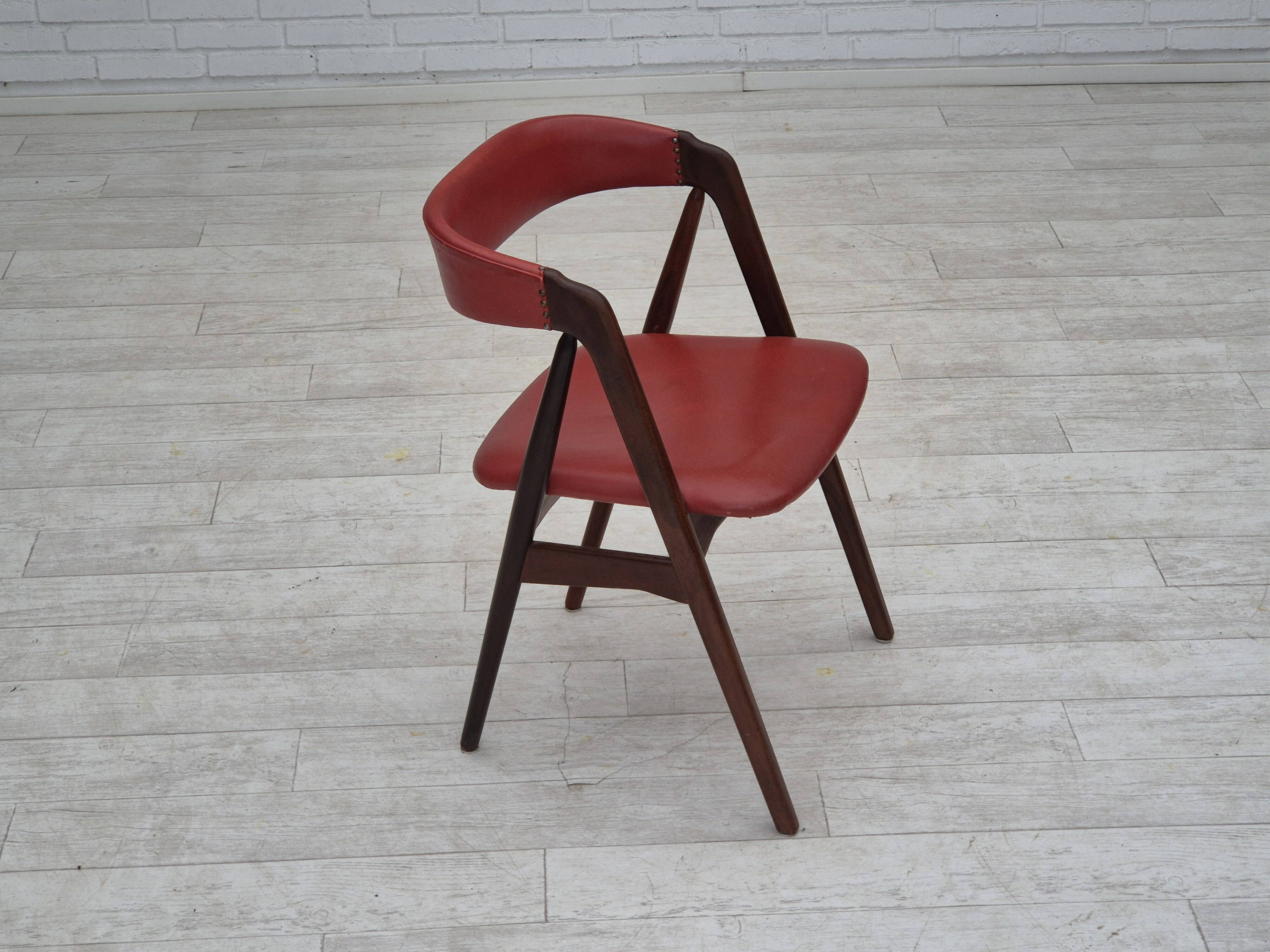 1960s, Danish chair by Farstrup, original condition, solid teak wood, leather.