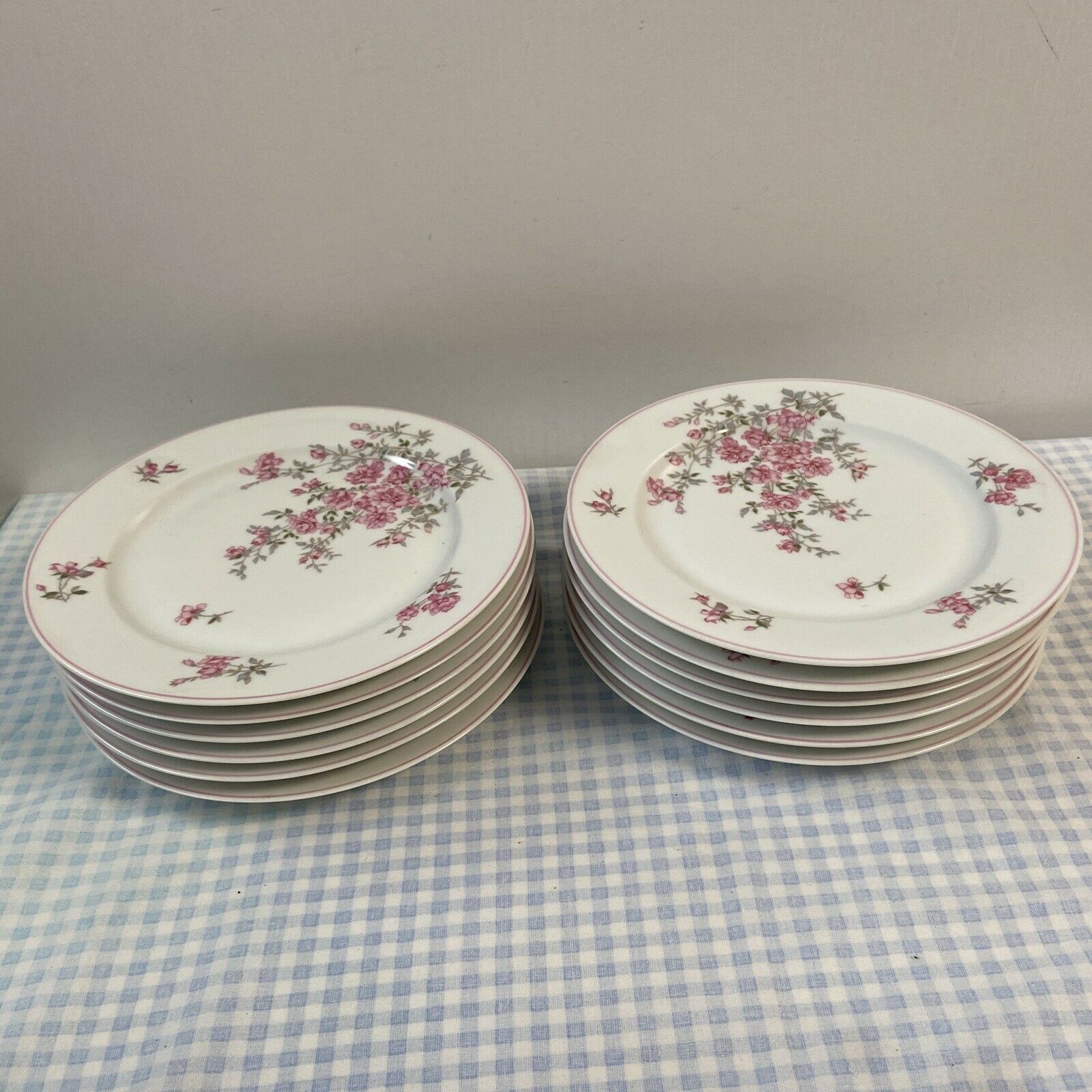Series of 12 porcelain dessert plates decorated with flowers Bernardaud Limoges