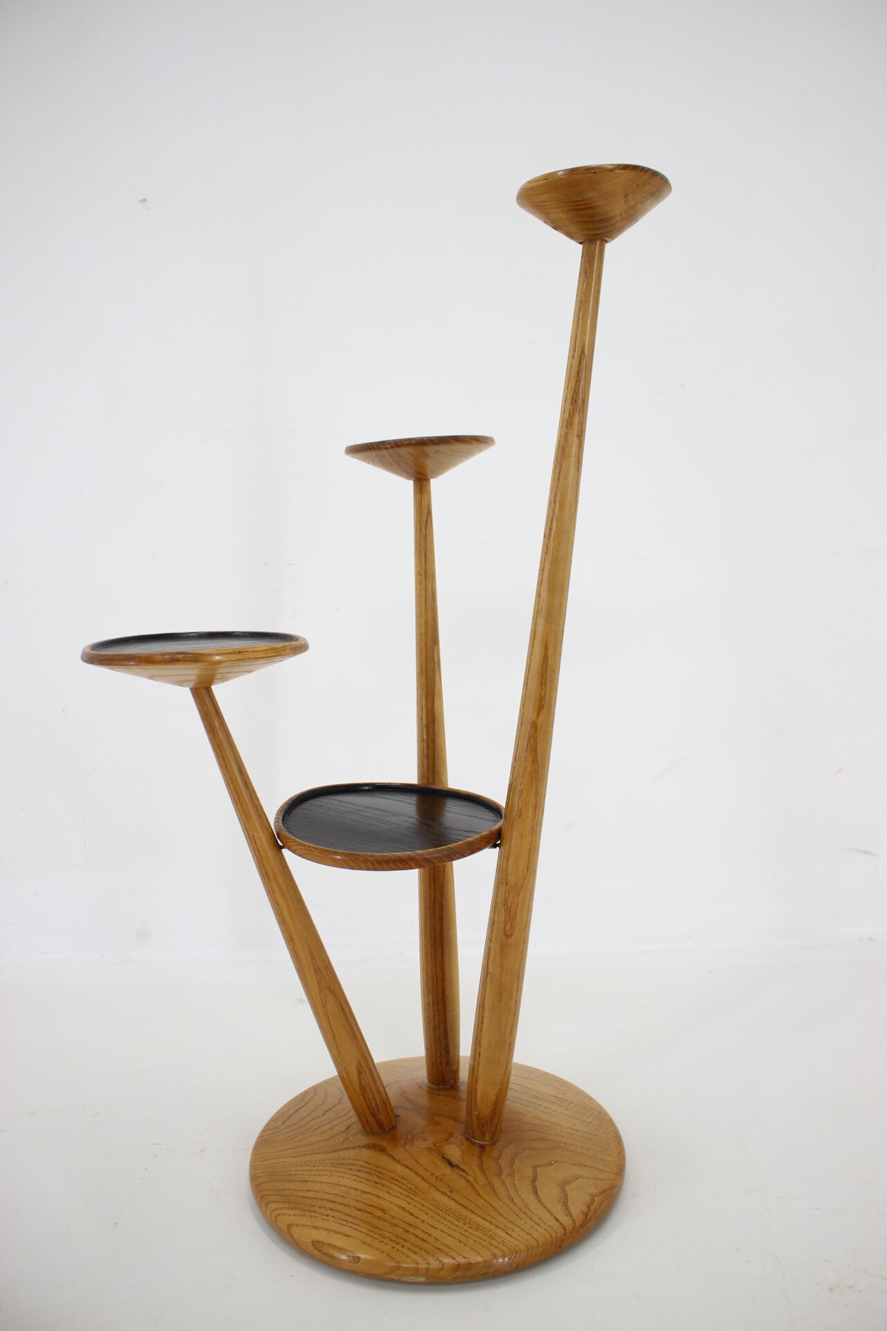1960s wooden oak plant stand, czechoslovakia