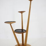 1960s wooden oak plant stand, czechoslovakia