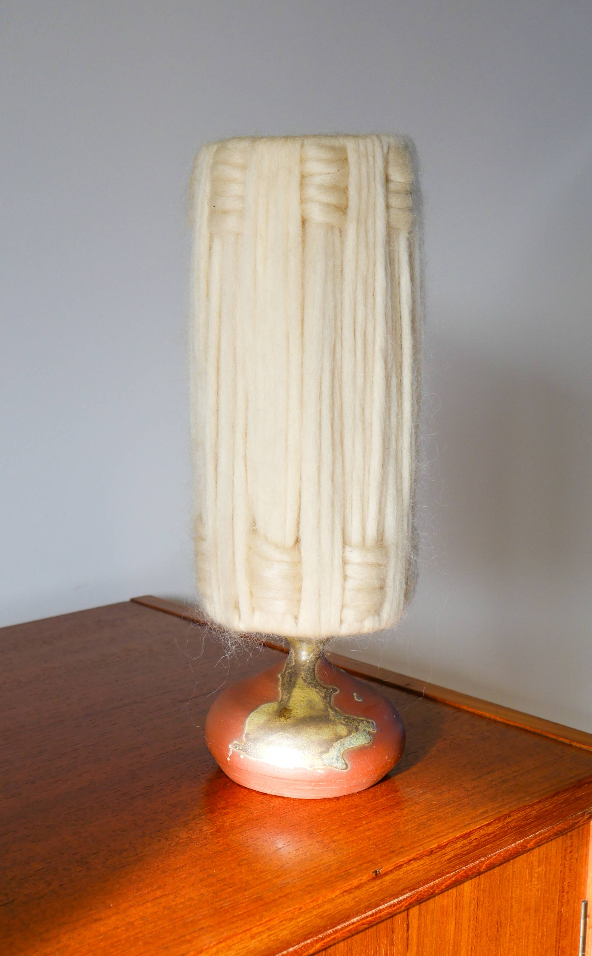 Scandinavian lamp in glazed sandstone and wool lampshade, 1970