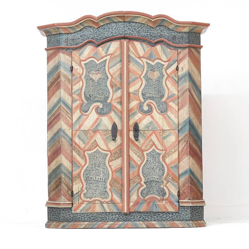 Armoire de mariage peinte en art populaire rustique exceptionnel de 1784
