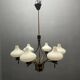 1950s Brass & Opaline Glass Six-Light Chandelier