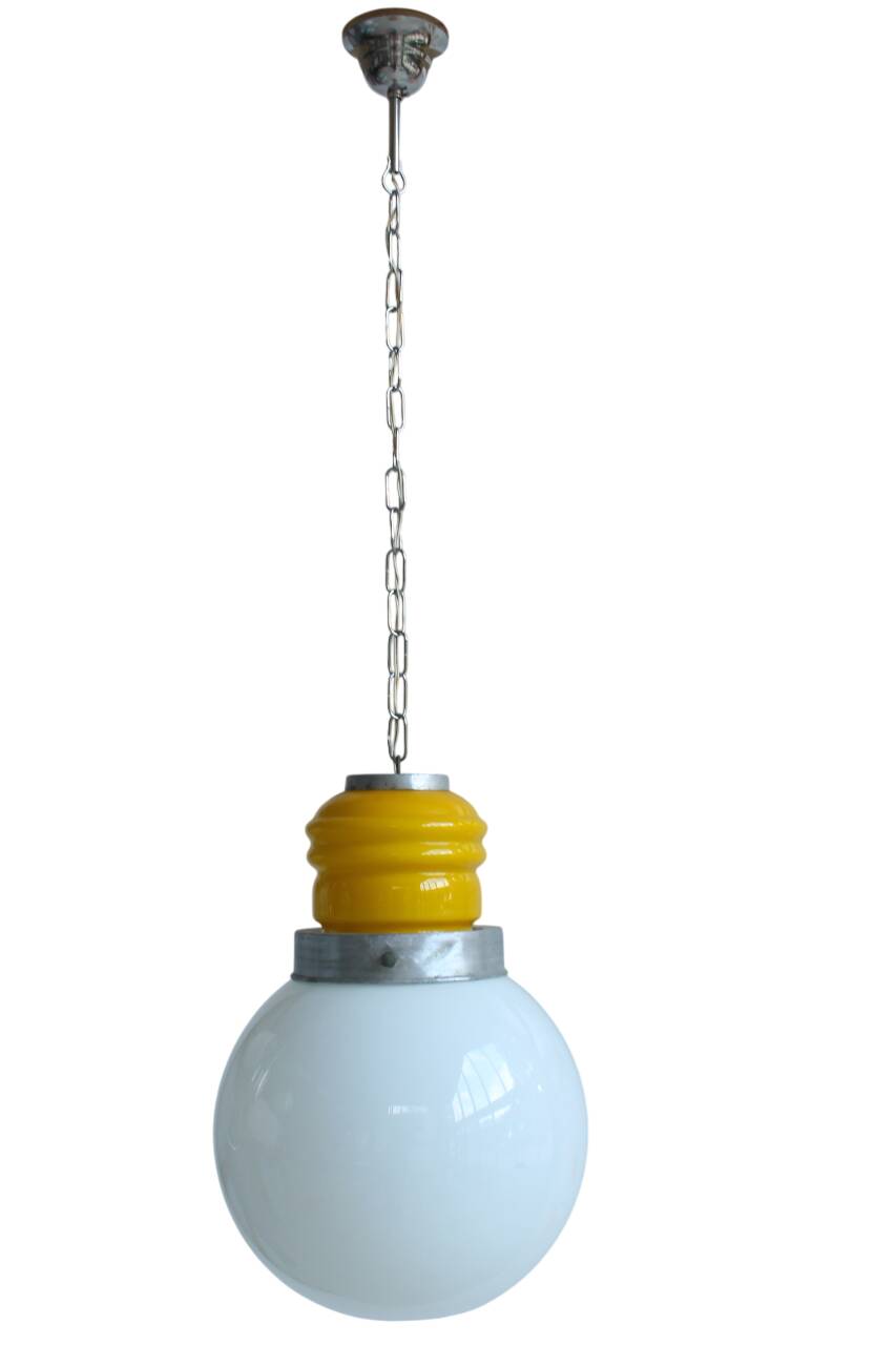 Murano glass "bulb" in yellow and white, space age, Italy 1960s
