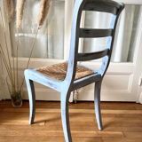 Wooden chair and seat in vintage blue straw