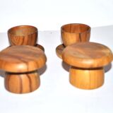 Set of 4 vintage mushroom egg cups in olive wood 4.5cm