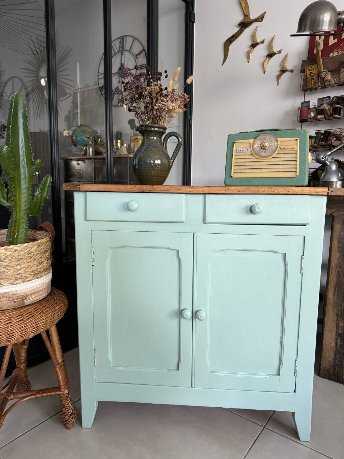 Old vintage Parisian almond green buffet