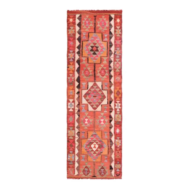 1970s Turkish Oushak Handmade Wool Cotton Orange Runner Rug 79x254