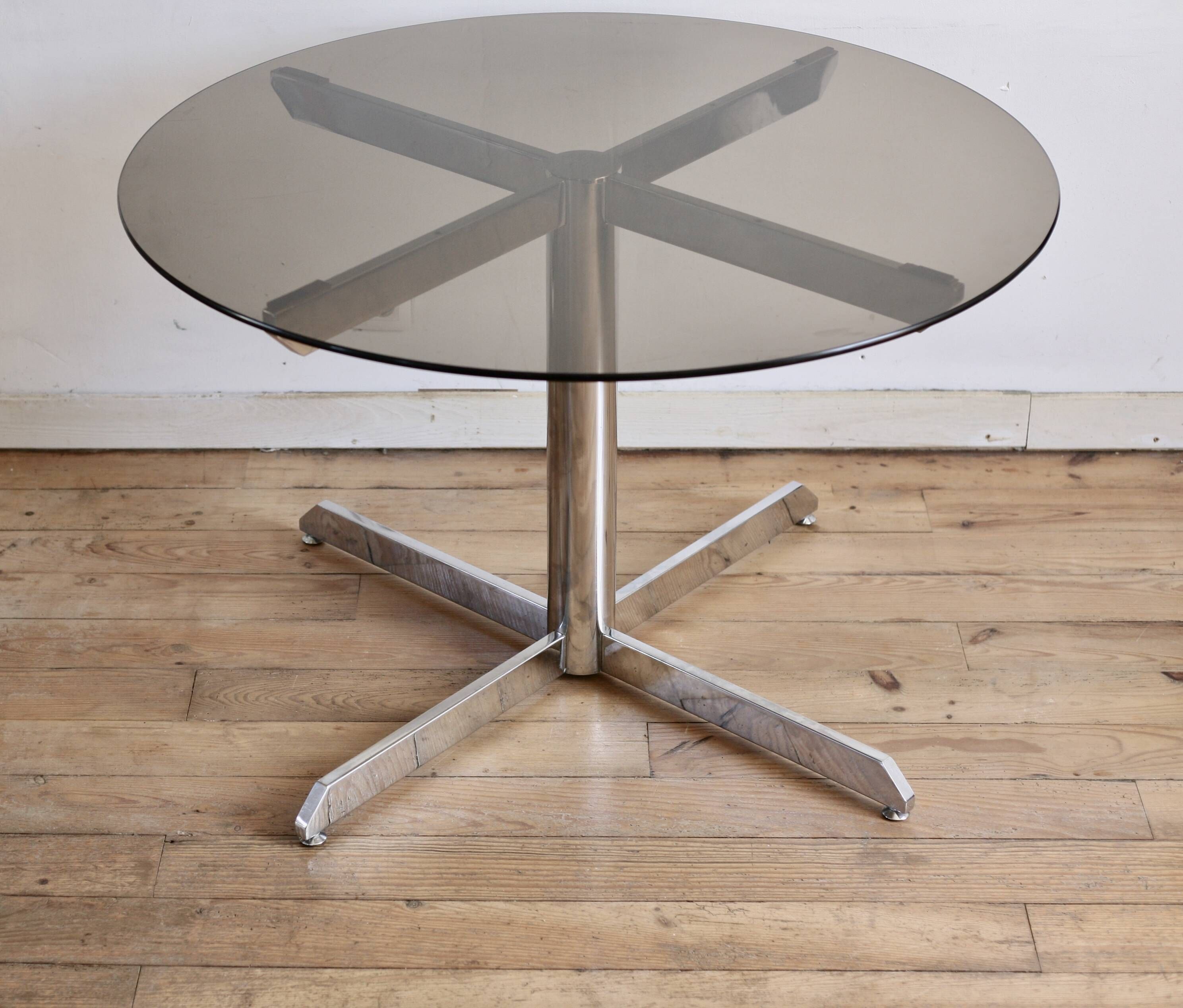Glass and steel table attributed to Florence Knoll, Roche Bobois edition, 1970s.