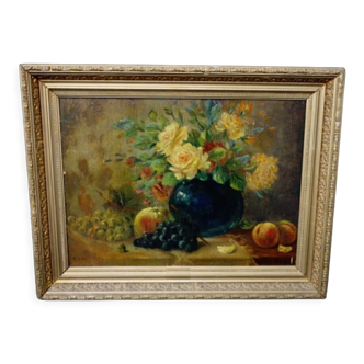 Peinture «Nature morte avec fleur et fruit».