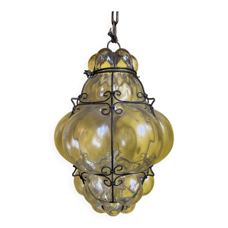 Lustre verre soufflé de murano et fer forgé
