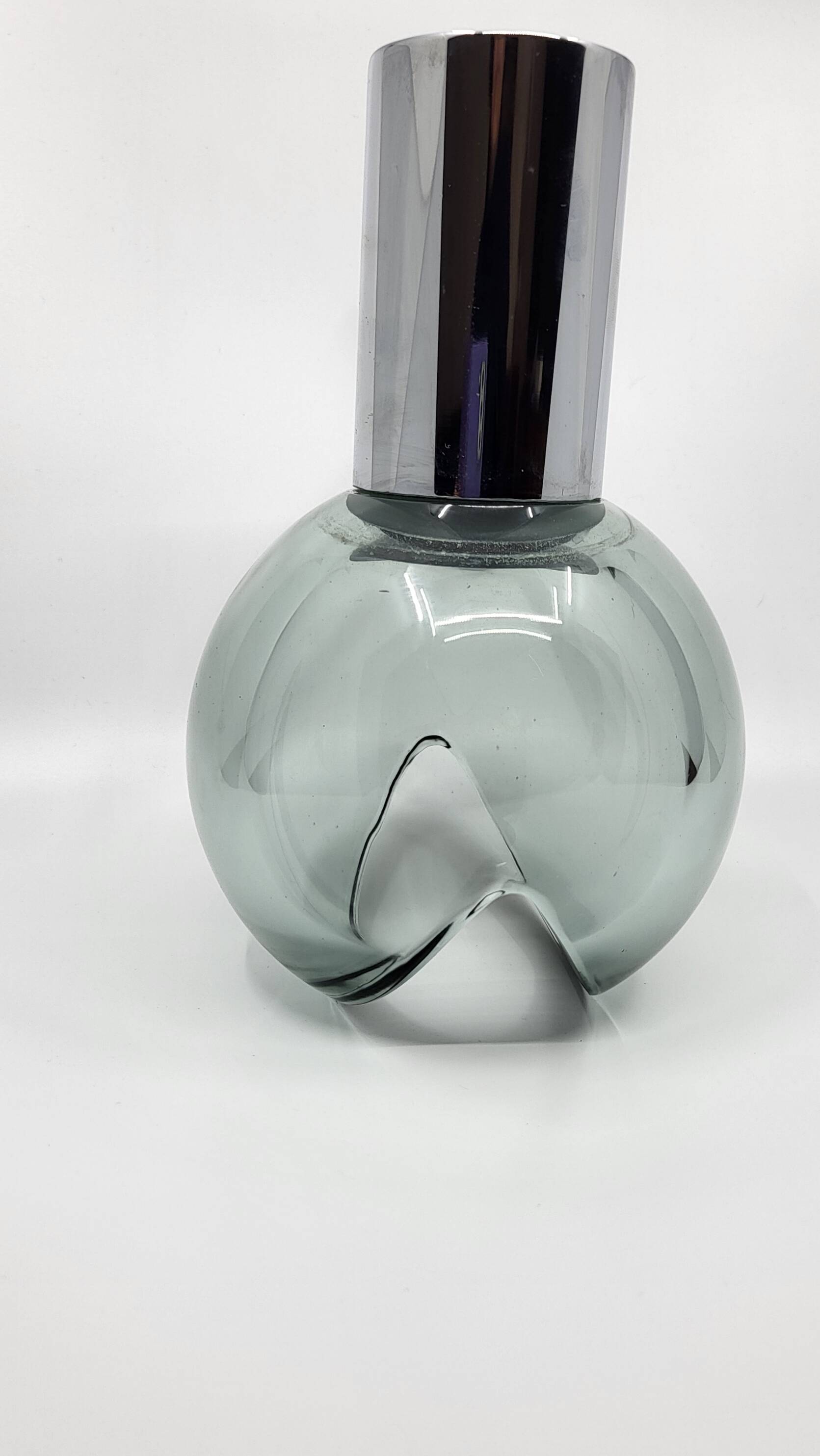 Pendant chandelier, chrome and smoked glass, eye ball design, space age, Italy, 1970s