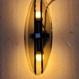 Pair of elliptical italian wall lamps in smoked glass and chrome veca