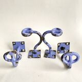 Set of painted cast iron industrial coat hooks