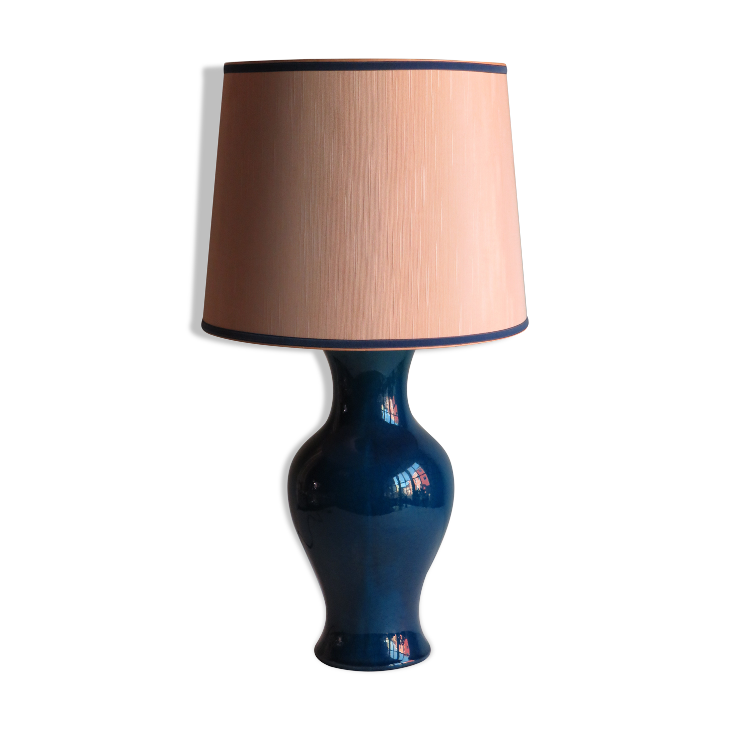 Lampe de table en céramique bleue France 1970